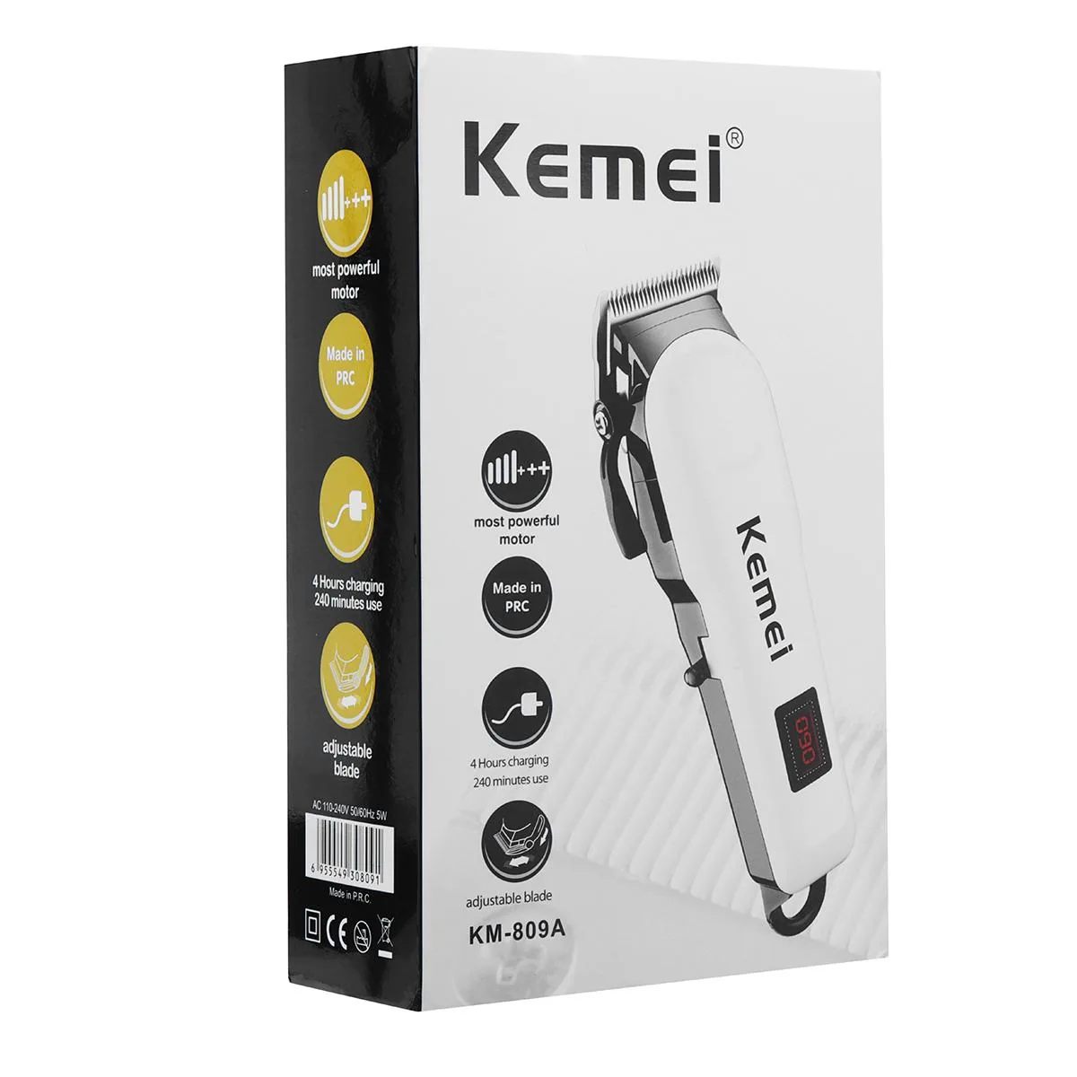 Kemei KM-809A Professional Hair Trimmer & Clipper for Men | LCD Digital Display | Cordless & Corded (AC/DC) | 240-Minute Runtime  | Stainless Steel Blades image 2