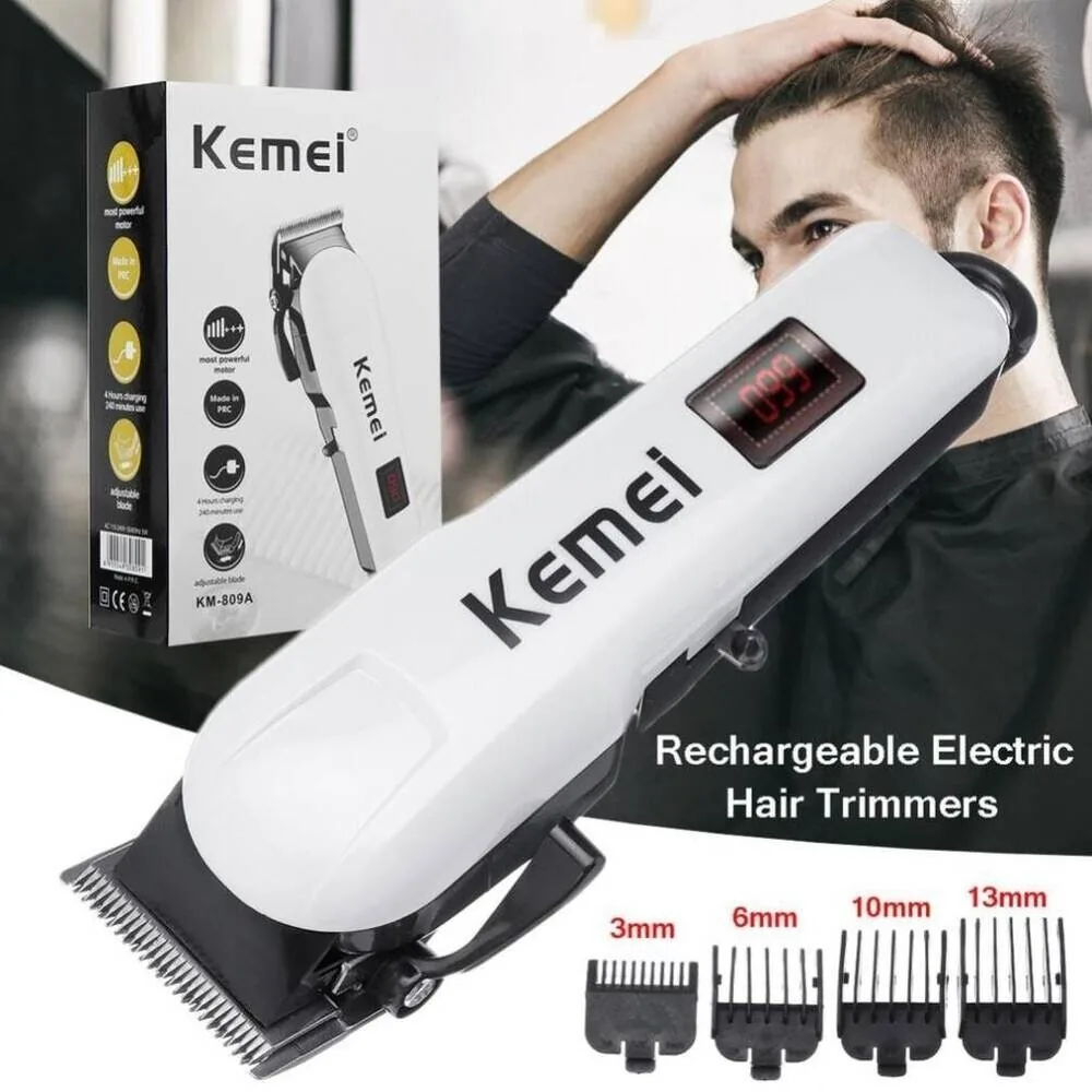 Kemei KM-809A Professional Hair Trimmer & Clipper for Men | LCD Digital Display | Cordless & Corded (AC/DC) | 240-Minute Runtime  | Stainless Steel Blades image 3